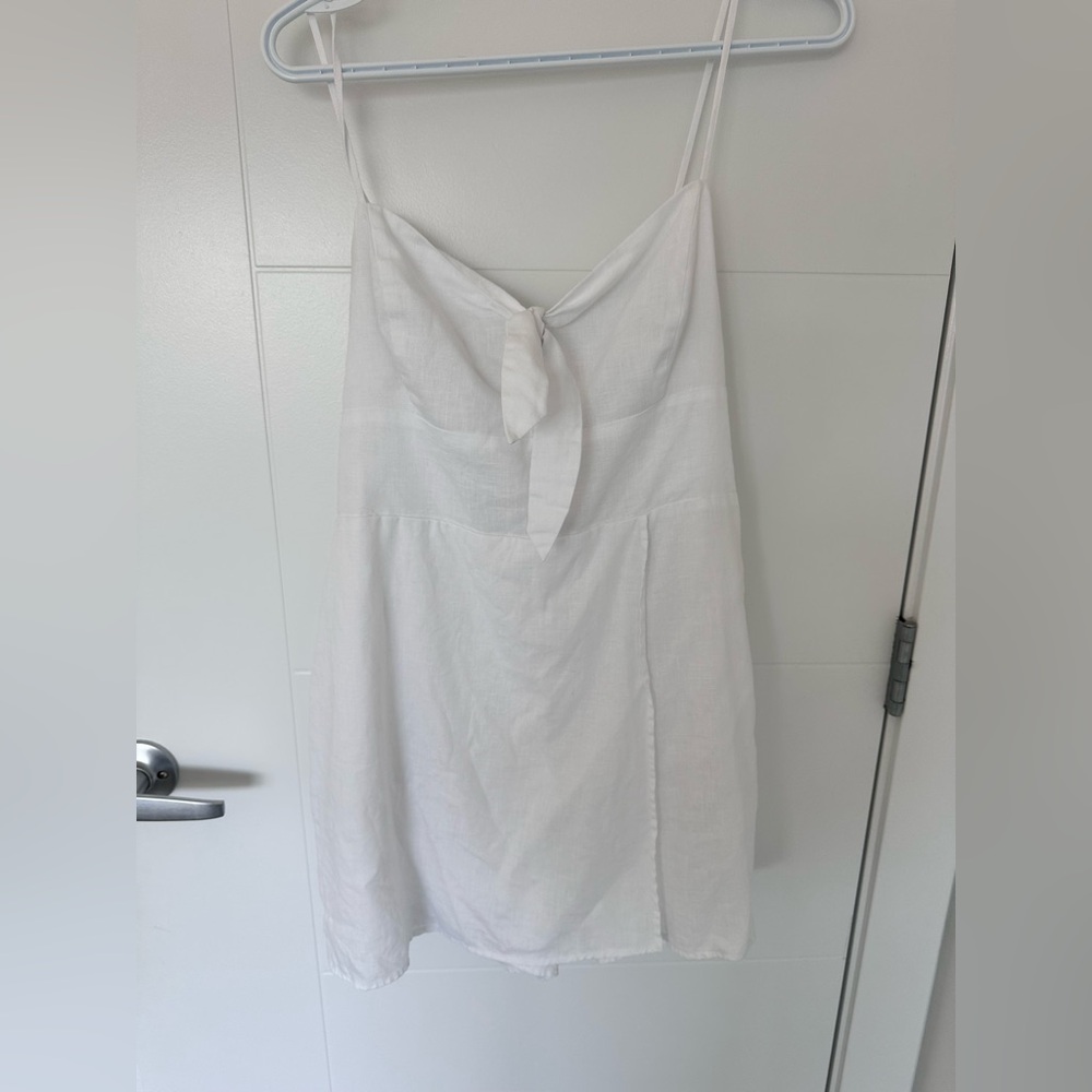 White 100% Linen Tie-Front Romper | Summer Vacation Beach Cover-Up